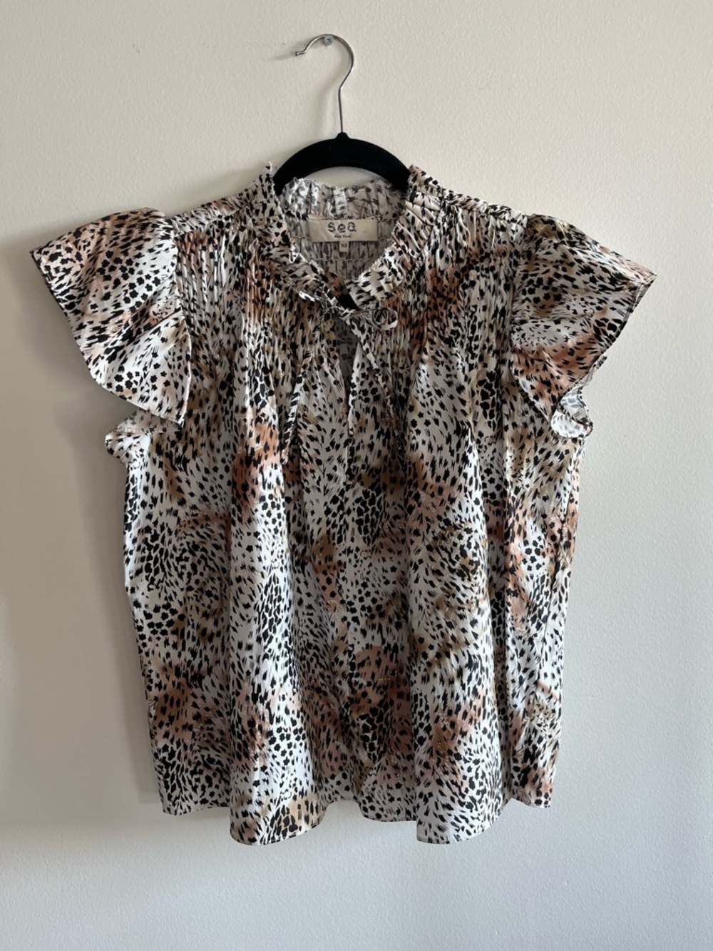 Sea New York Cream and Black Spot Print Ruffle Sleeve Blouse
